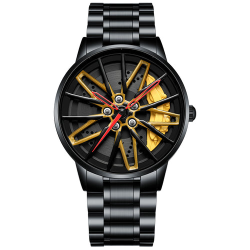 Car wheel hub watch in Huracan red colorway