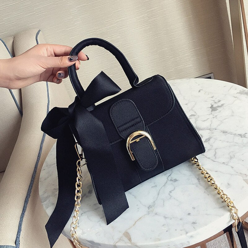 Velvet Bow Top Handle Bag