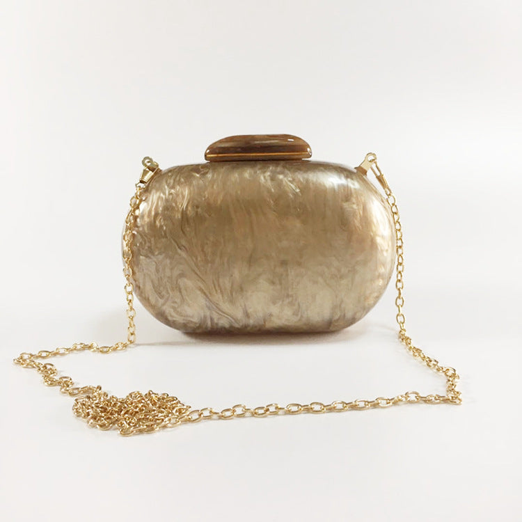 New Women's Oval Acrylic Evening Bag Fashion Solid Color Pearl Clutch Bag Shoulder Box Bag