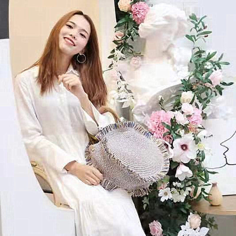 Tassel Handbag High quality Straw bag Women beach woven bag Round Tote fringed beach wovenShoulder Travel bag