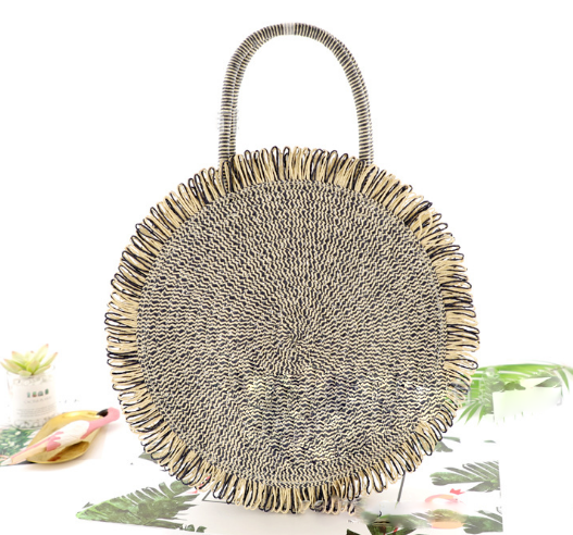 Tassel Handbag High quality Straw bag Women beach woven bag Round Tote fringed beach wovenShoulder Travel bag