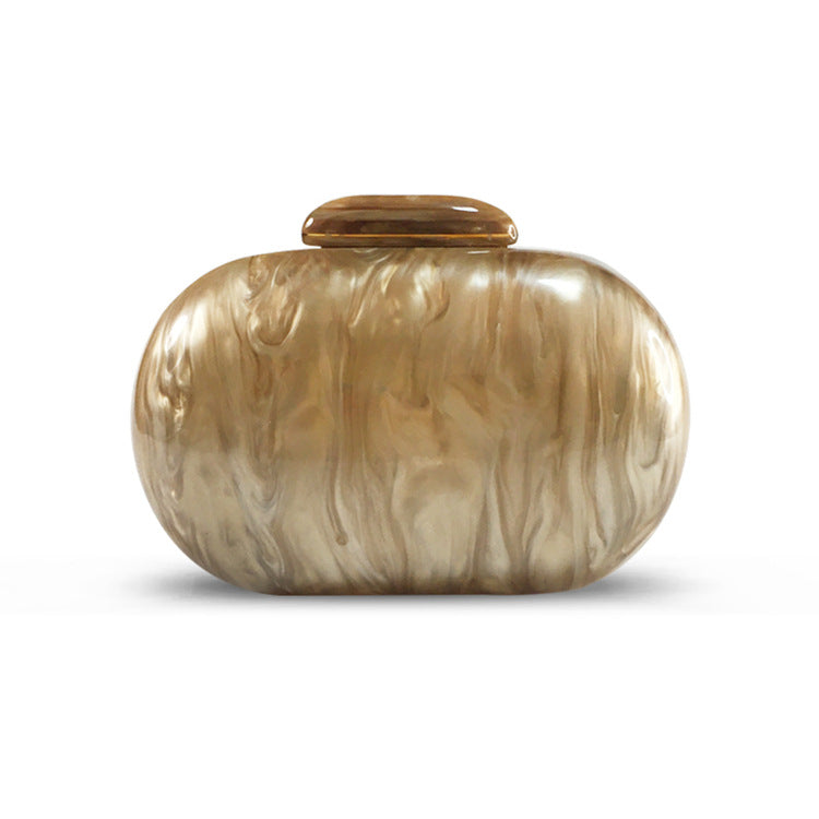 New Women's Oval Acrylic Evening Bag Fashion Solid Color Pearl Clutch Bag Shoulder Box Bag
