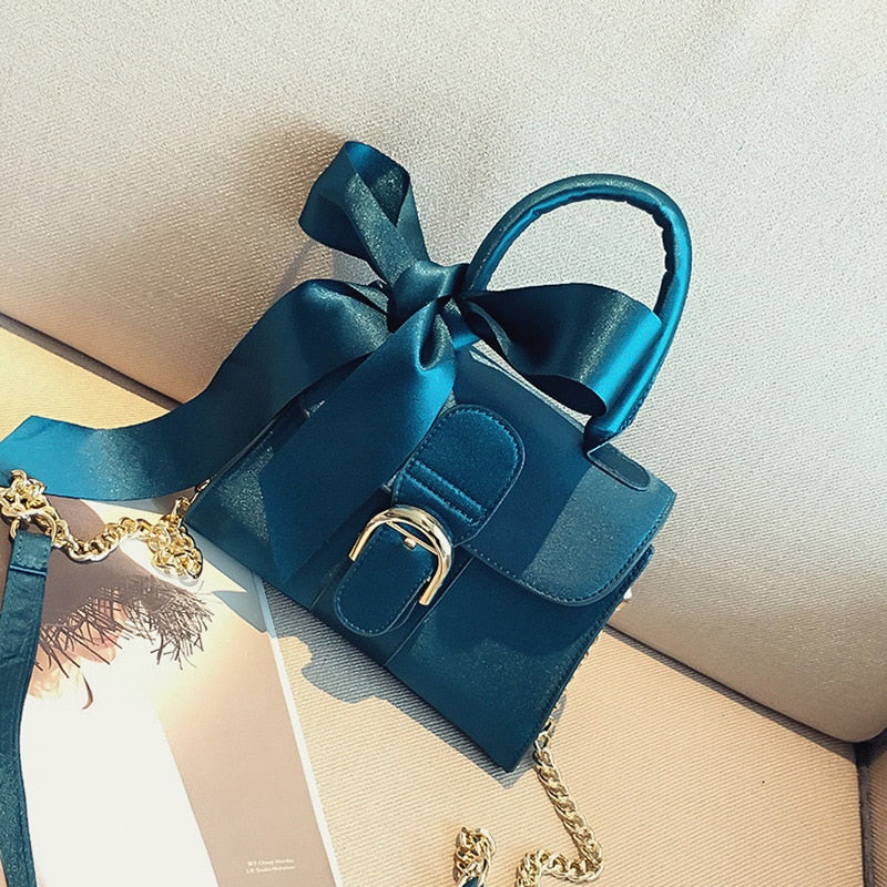 Velvet Bow Top Handle Bag