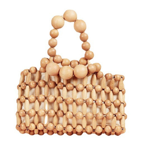 Antique New Ins With The Same Hand-Woven Girl From Natural Wood Beads Handbag Retro Bamboo Bag Beach Bag