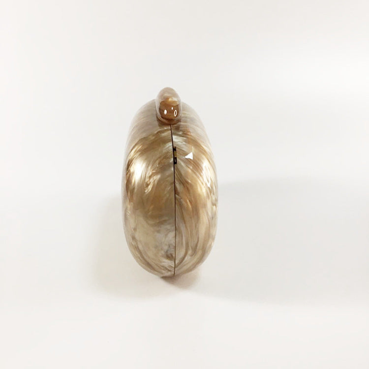 New Women's Oval Acrylic Evening Bag Fashion Solid Color Pearl Clutch Bag Shoulder Box Bag