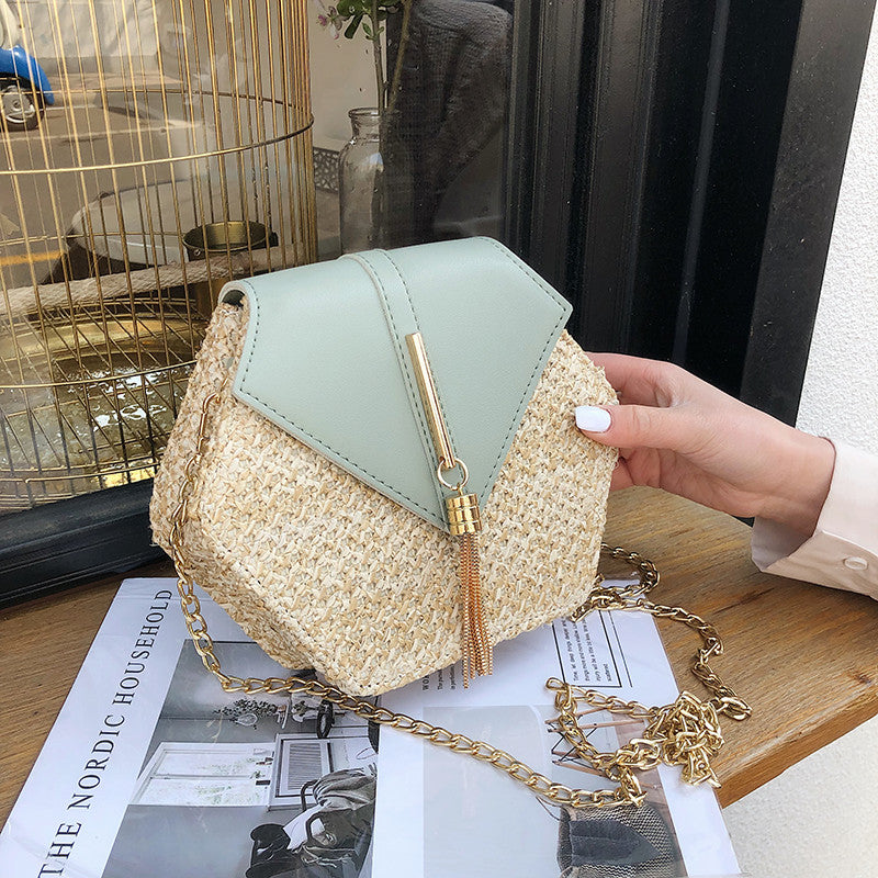 Hexagon Mulit Style Straw+leather Handbag Women Summer Rattan Bag Handmade Woven Beach Circle Bohemia Shoulder Bag