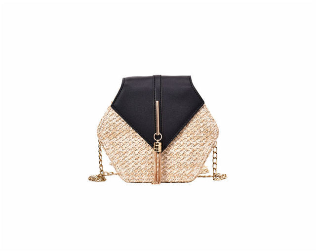 Hexagon Mulit Style Straw+leather Handbag Women Summer Rattan Bag Handmade Woven Beach Circle Bohemia Shoulder Bag