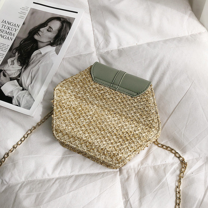 Hexagon Mulit Style Straw+leather Handbag Women Summer Rattan Bag Handmade Woven Beach Circle Bohemia Shoulder Bag